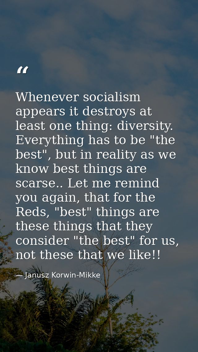 Whenever socialism appears it destroys at least one thing: diversity. Everything has to be "the best", but in reality as — Janusz Korwin-Mikke