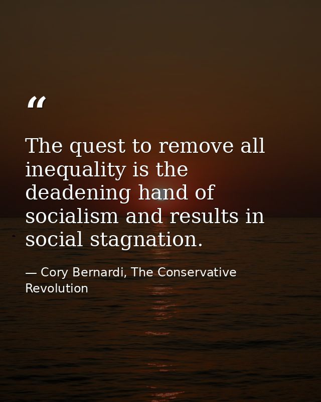 The quest to remove all inequality is the deadening hand of socialism and results in social stagnation. — Cory Bernardi, The Conservative Revolution