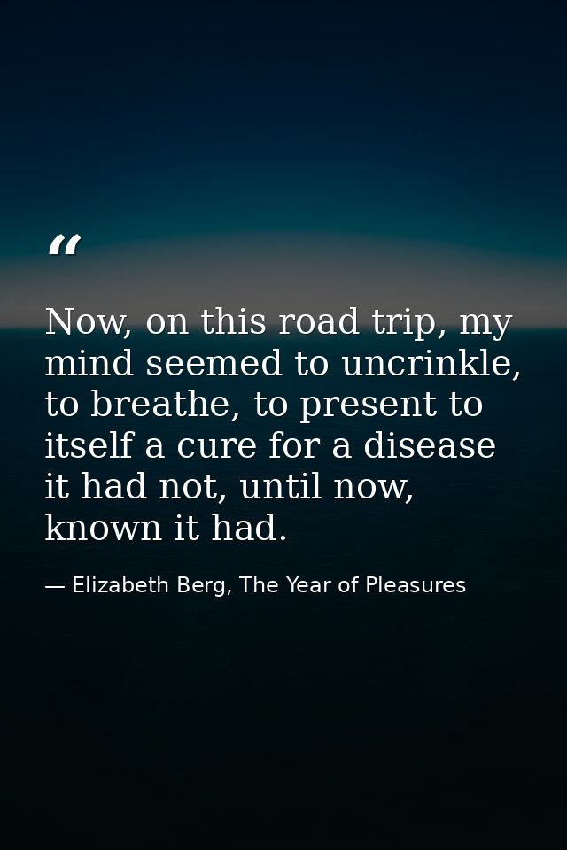 Now, on this road trip, my mind seemed to uncrinkle, to breathe, to present to itself a cure for a disease it had not, u — Elizabeth Berg, The Year of Pleasures