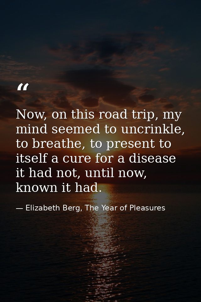 Now, on this road trip, my mind seemed to uncrinkle, to breathe, to present to itself a cure for a disease it had not, u — Elizabeth Berg, The Year of Pleasures