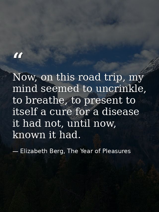 Now, on this road trip, my mind seemed to uncrinkle, to breathe, to present to itself a cure for a disease it had not, u — Elizabeth Berg, The Year of Pleasures