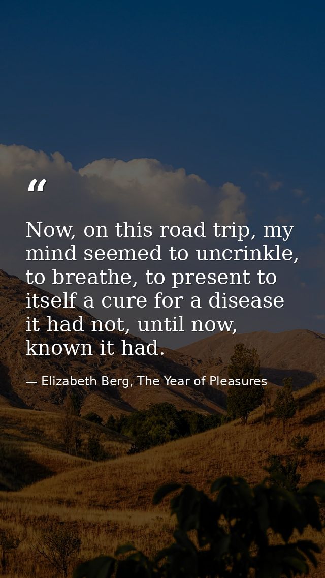 Now, on this road trip, my mind seemed to uncrinkle, to breathe, to present to itself a cure for a disease it had not, u — Elizabeth Berg, The Year of Pleasures