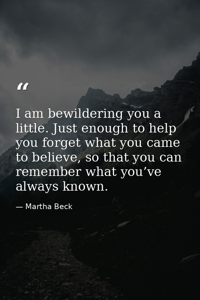 I am bewildering you a little. Just enough to help you forget what you came to believe, so that you can remember what yo — Martha Beck
