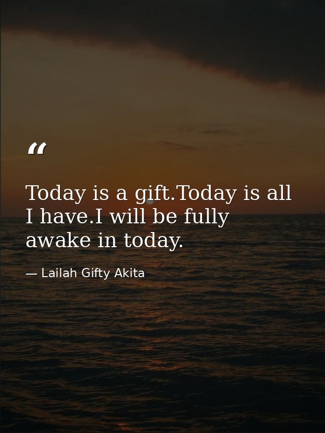 Today is a gift.Today is all I have.I will be fully awake in today. — Lailah Gifty Akita