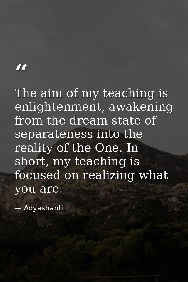 The aim of my teaching is enlightenment, awakening from the dream state of separateness into the reality of the One. In  — Adyashanti