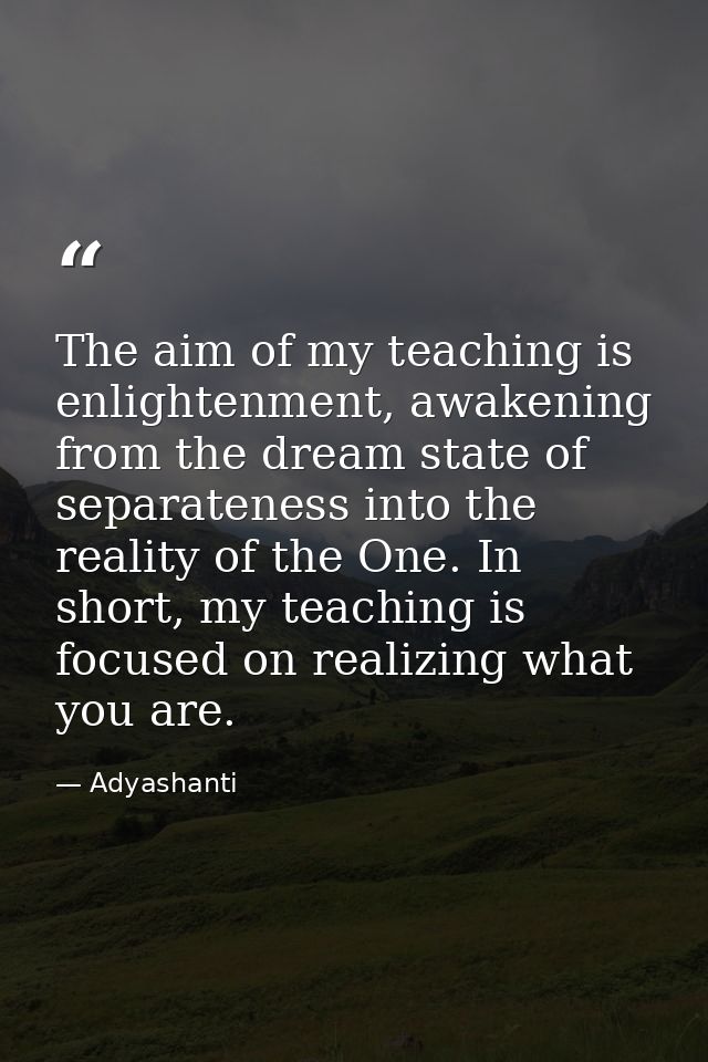 The aim of my teaching is enlightenment, awakening from the dream state of separateness into the reality of the One. In  — Adyashanti