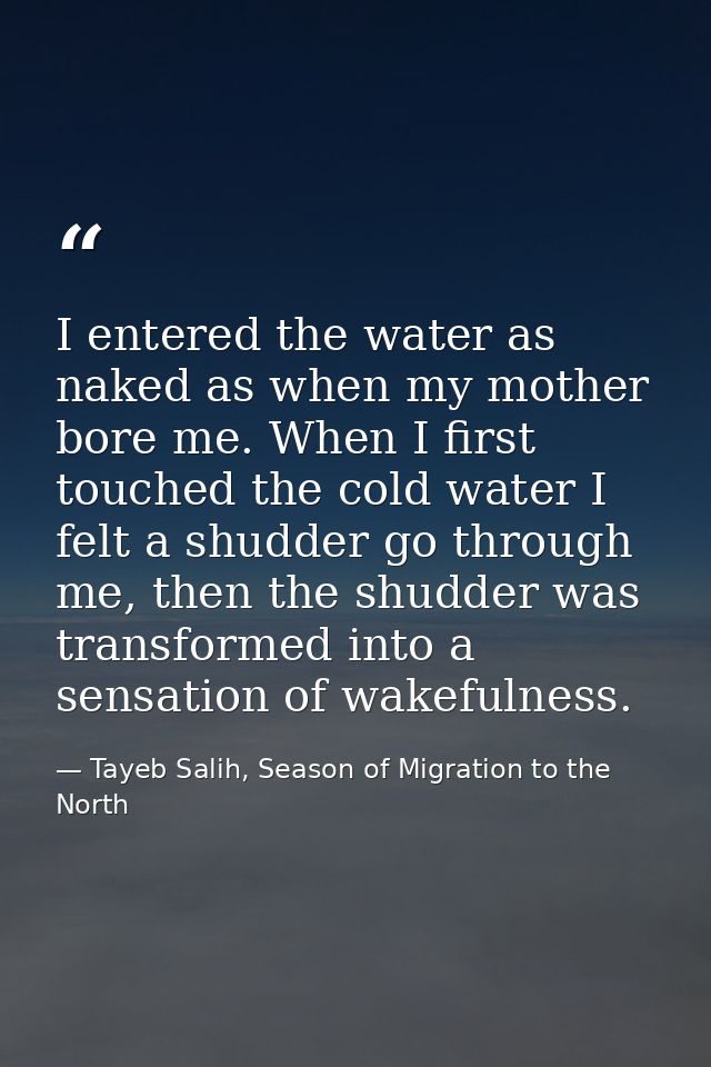 I entered the water as naked as when my mother bore me. When I first touched the cold water I felt a shudder go through  — Tayeb Salih, Season of Migration to the North