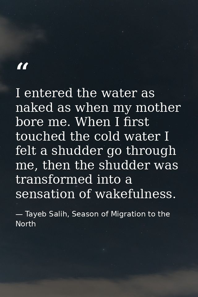 I entered the water as naked as when my mother bore me. When I first touched the cold water I felt a shudder go through  — Tayeb Salih, Season of Migration to the North
