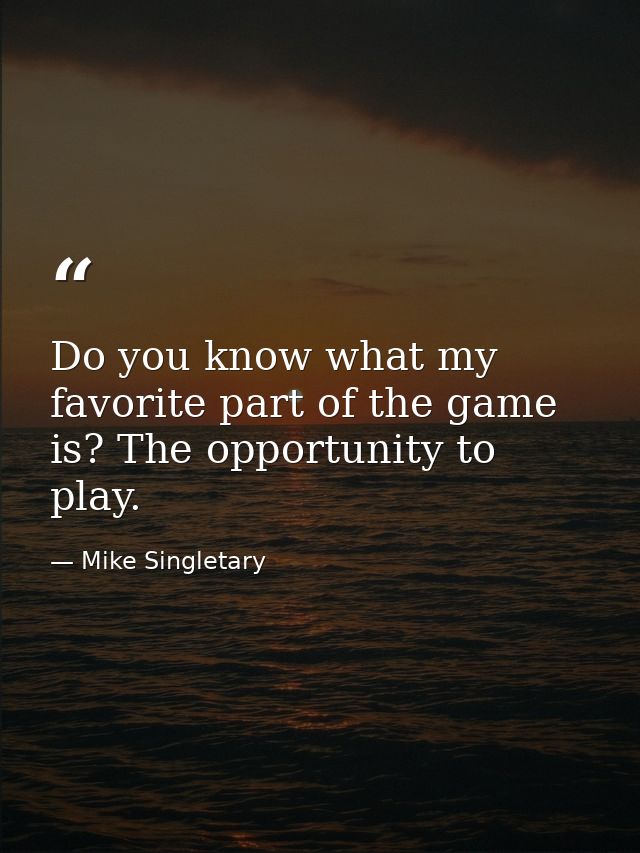Do you know what my favorite part of the game is? The opportunity to play. — Mike Singletary