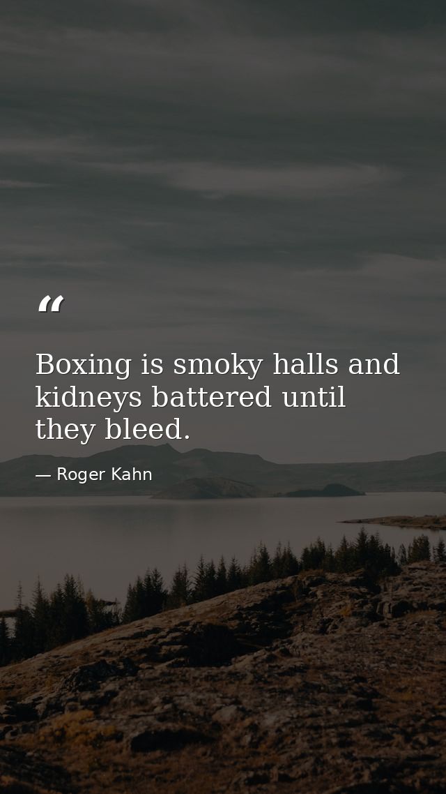 Boxing is smoky halls and kidneys battered until they bleed. — Roger Kahn