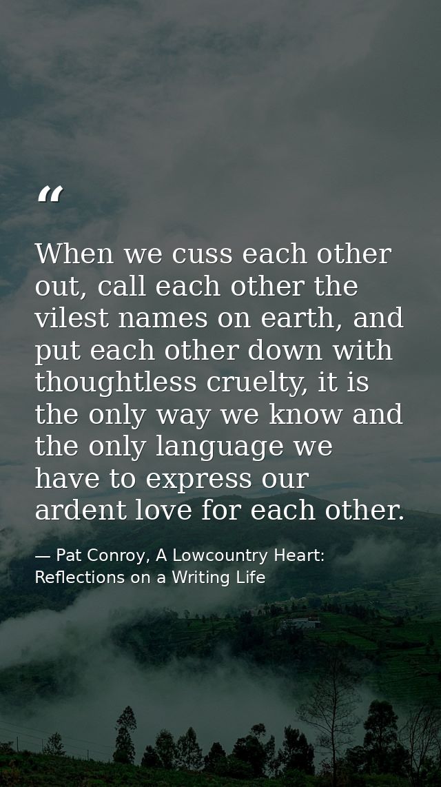 When we cuss each other out, call each other the vilest names on earth, and put each other down with thoughtless cruelty — Pat Conroy, A Lowcountry Heart: Reflections on a Writing Life