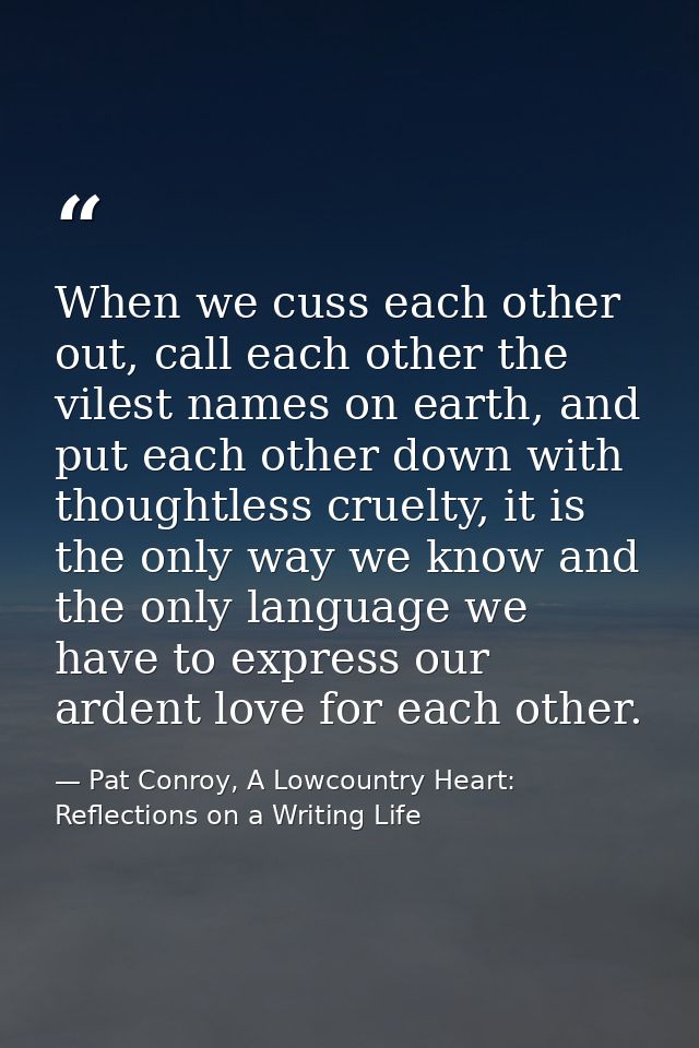 When we cuss each other out, call each other the vilest names on earth, and put each other down with thoughtless cruelty — Pat Conroy, A Lowcountry Heart: Reflections on a Writing Life