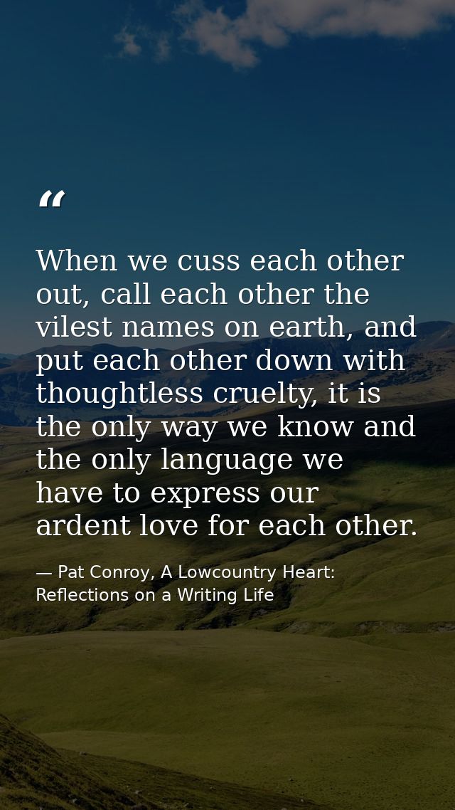 When we cuss each other out, call each other the vilest names on earth, and put each other down with thoughtless cruelty — Pat Conroy, A Lowcountry Heart: Reflections on a Writing Life