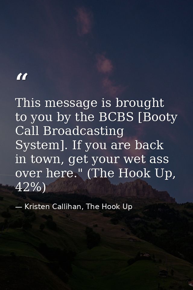 This message is brought to you by the BCBS [Booty Call Broadcasting System]. If you are back in town, get your wet ass o — Kristen Callihan, The Hook Up