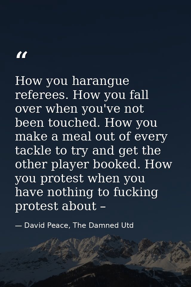 How you harangue referees. How you fall over when you've not been touched. How you make a meal out of every tackle to tr — David Peace, The Damned Utd