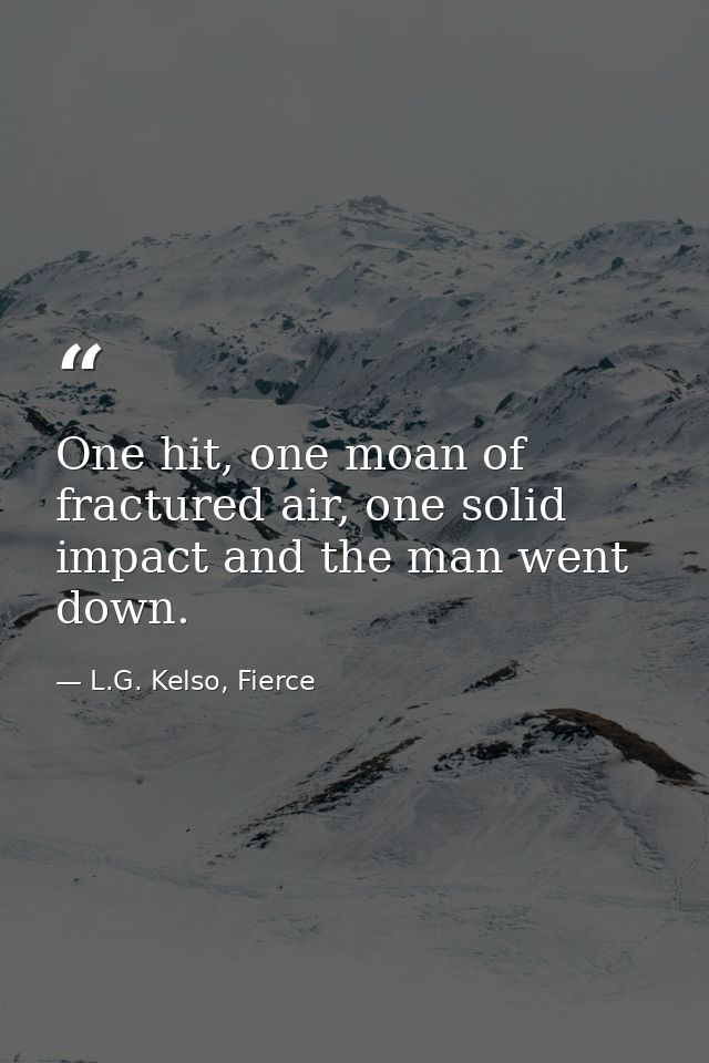 One hit, one moan of fractured air, one solid impact and the man went down. — L.G. Kelso, Fierce