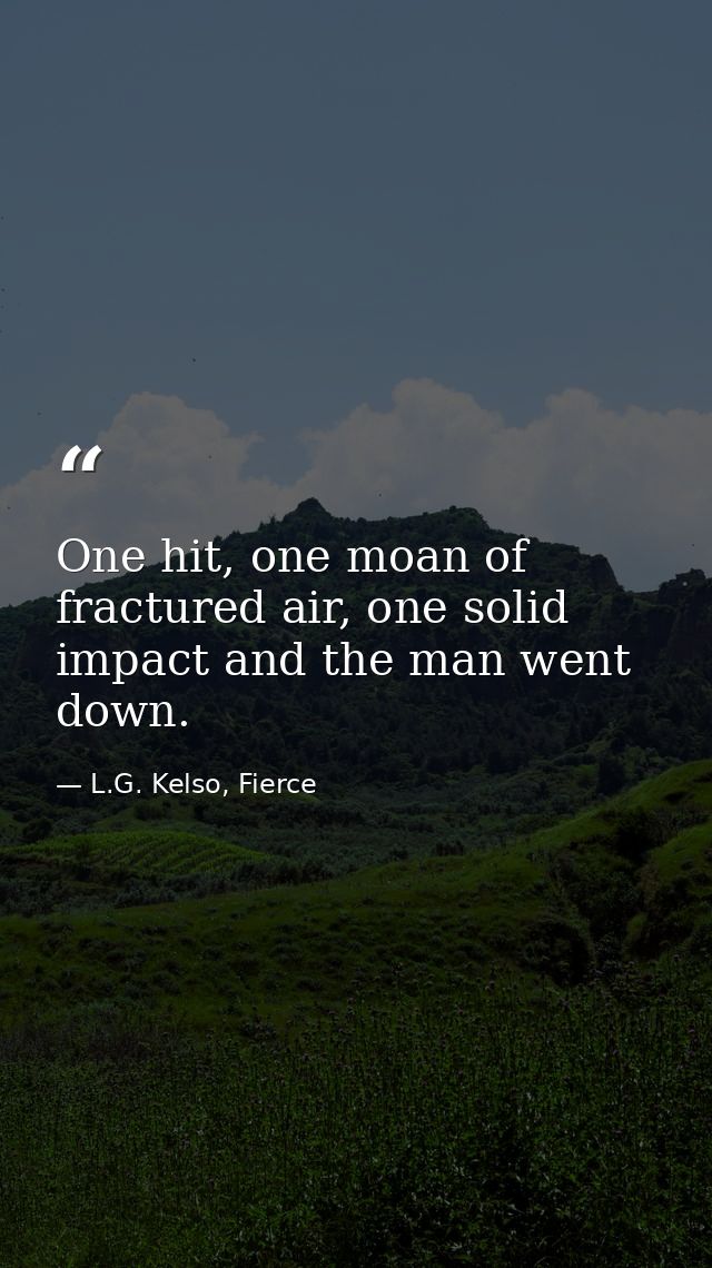 One hit, one moan of fractured air, one solid impact and the man went down. — L.G. Kelso, Fierce