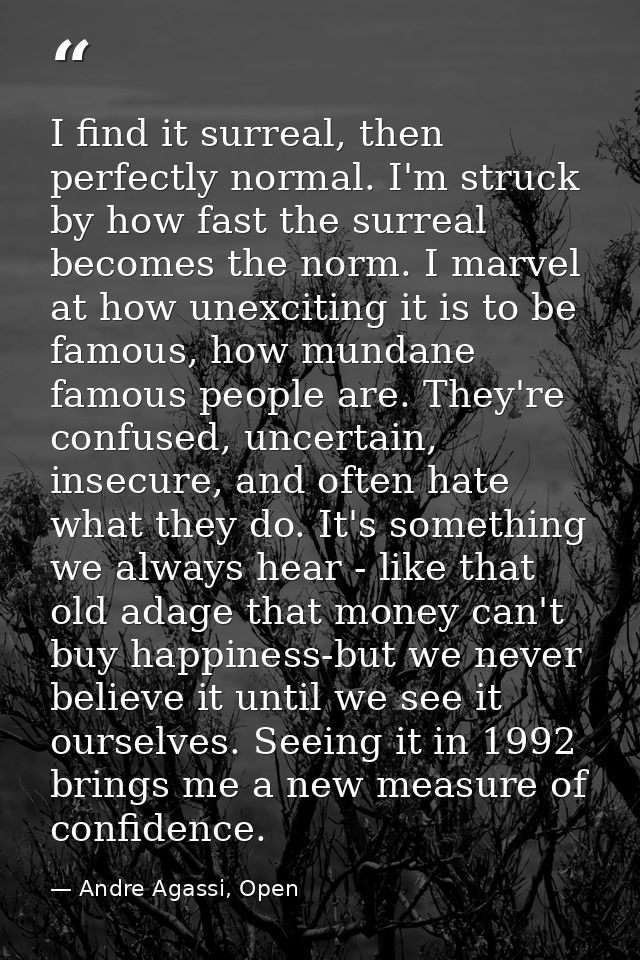 I find it surreal, then perfectly normal. I'm struck by how fast the surreal becomes the norm. I marvel at how unexcitin — Andre Agassi, Open