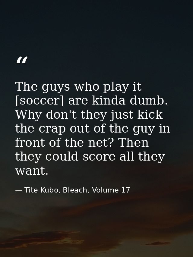 The guys who play it [soccer] are kinda dumb. Why don't they just kick the crap out of the guy in front of the net? Then — Tite Kubo, Bleach, Volume 17