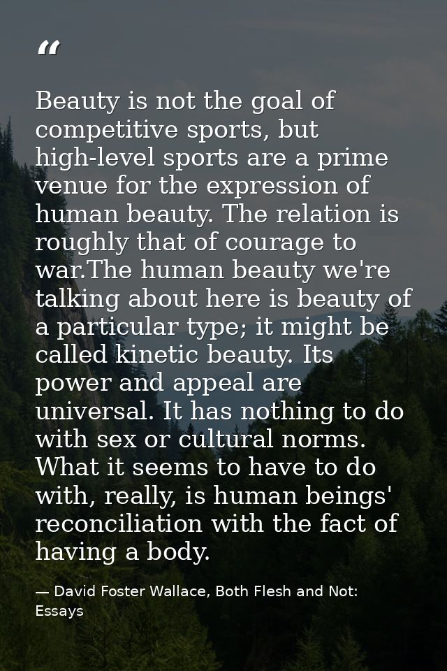 Beauty is not the goal of competitive sports, but high-level sports are a prime venue for the expression of human beauty — David Foster Wallace, Both Flesh and Not: Essays