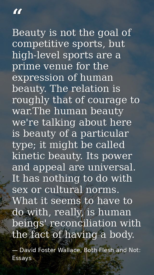 Beauty is not the goal of competitive sports, but high-level sports are a prime venue for the expression of human beauty — David Foster Wallace, Both Flesh and Not: Essays