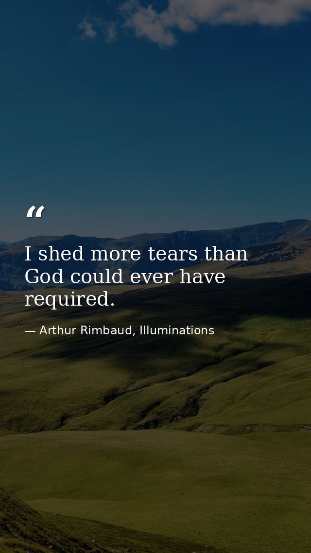 I shed more tears than God could ever have required. — Arthur Rimbaud, Illuminations