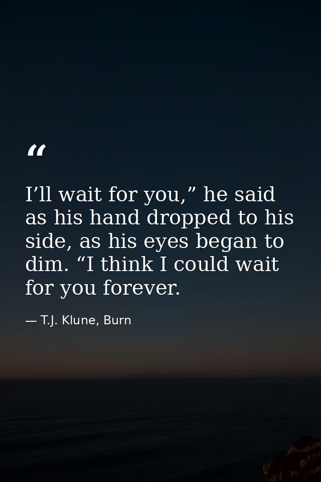 I’ll wait for you,” he said as his hand dropped to his side, as his eyes began to dim. “I think I could wait for you for — T.J. Klune, Burn