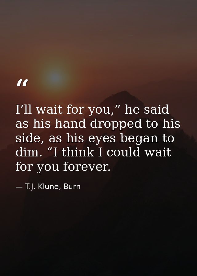 I’ll wait for you,” he said as his hand dropped to his side, as his eyes began to dim. “I think I could wait for you for — T.J. Klune, Burn