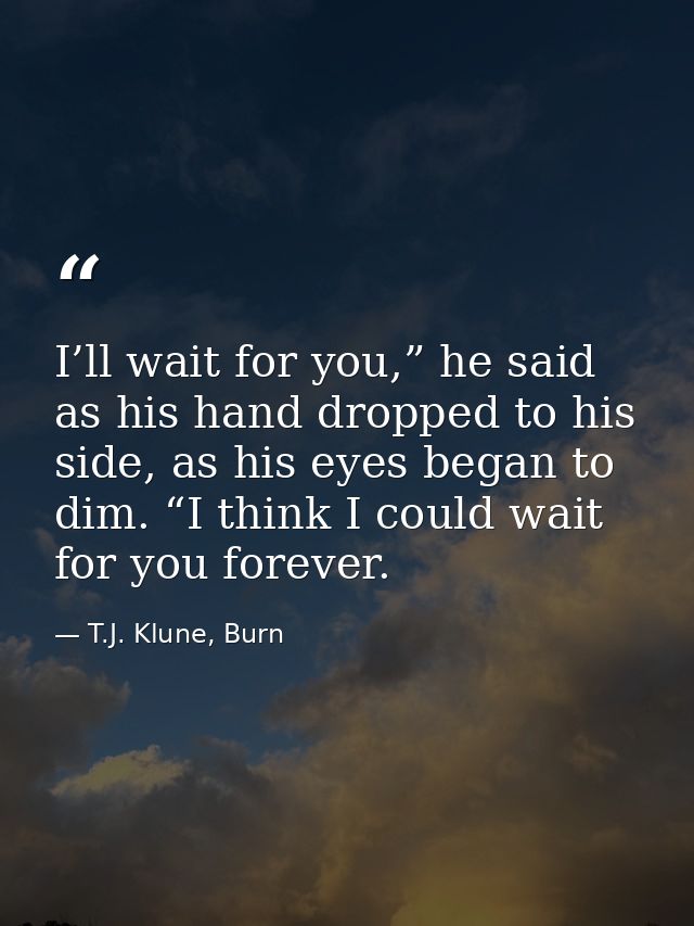 I’ll wait for you,” he said as his hand dropped to his side, as his eyes began to dim. “I think I could wait for you for — T.J. Klune, Burn