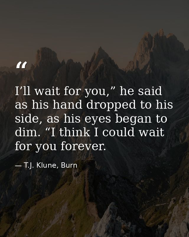I’ll wait for you,” he said as his hand dropped to his side, as his eyes began to dim. “I think I could wait for you for — T.J. Klune, Burn