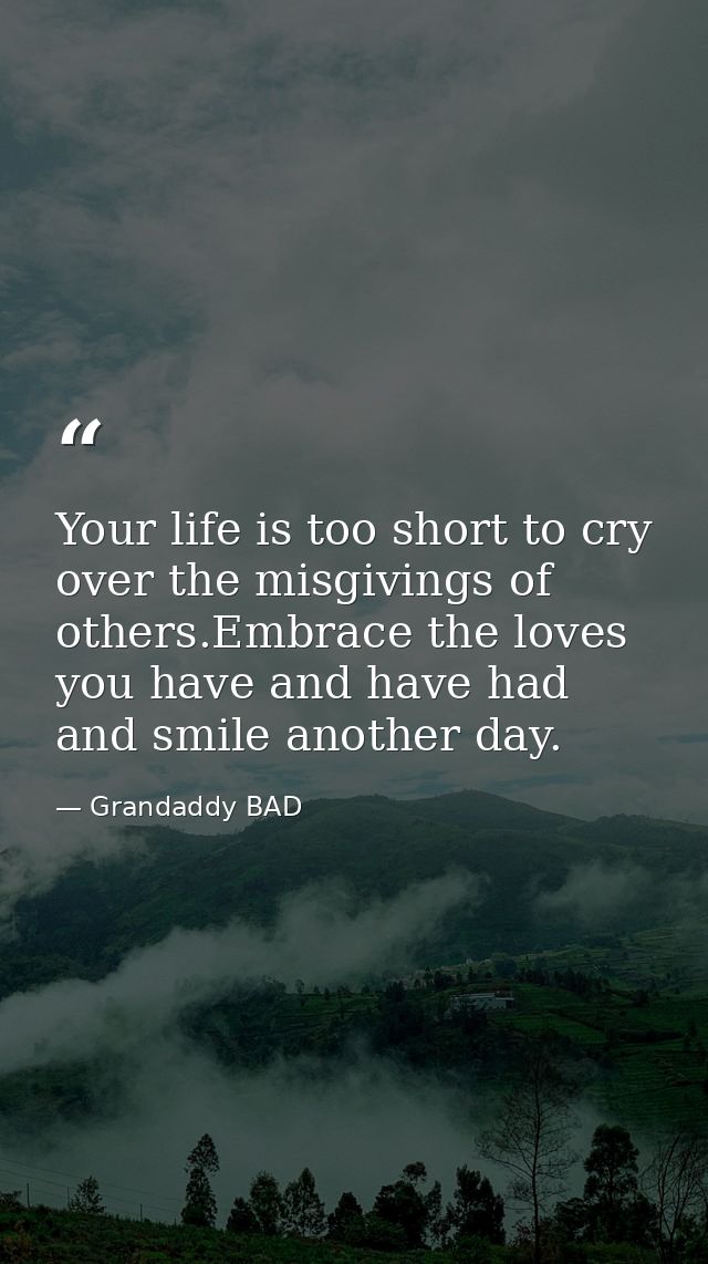 Your life is too short to cry over the misgivings of others.Embrace the loves you have and have had and smile another da — Grandaddy BAD