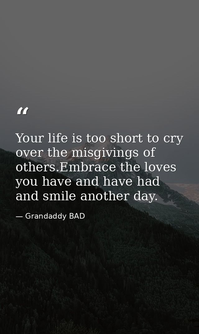 Your life is too short to cry over the misgivings of others.Embrace the loves you have and have had and smile another da — Grandaddy BAD