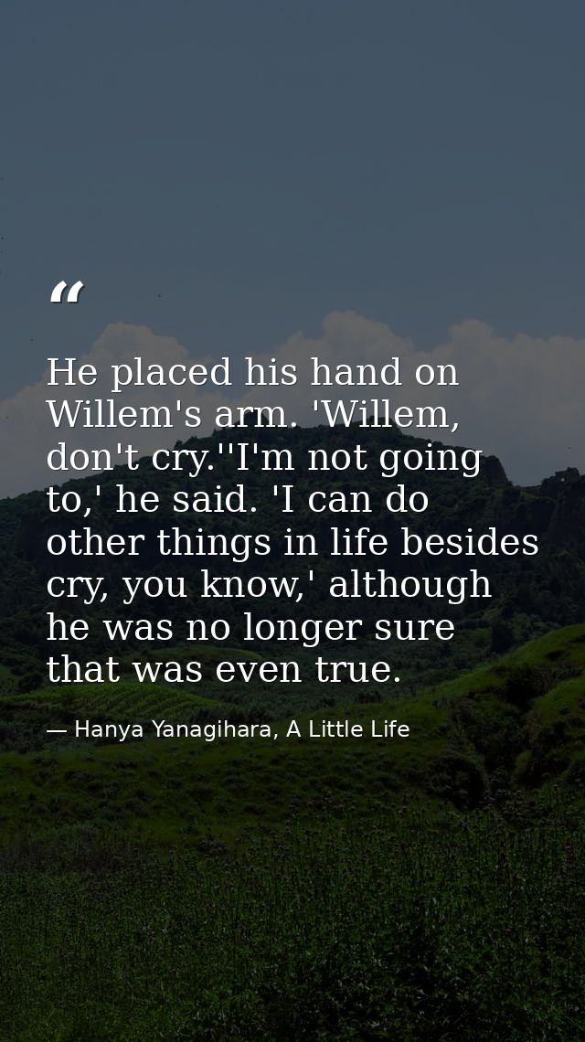 He placed his hand on Willem's arm. 'Willem, don't cry.''I'm not going to,' he said. 'I can do other things in life besi — Hanya Yanagihara, A Little Life