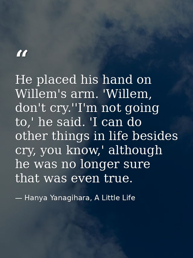 He placed his hand on Willem's arm. 'Willem, don't cry.''I'm not going to,' he said. 'I can do other things in life besi — Hanya Yanagihara, A Little Life