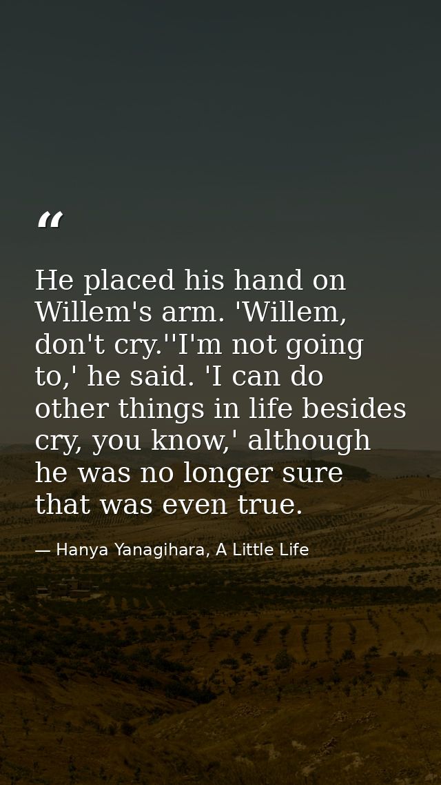 He placed his hand on Willem's arm. 'Willem, don't cry.''I'm not going to,' he said. 'I can do other things in life besi — Hanya Yanagihara, A Little Life