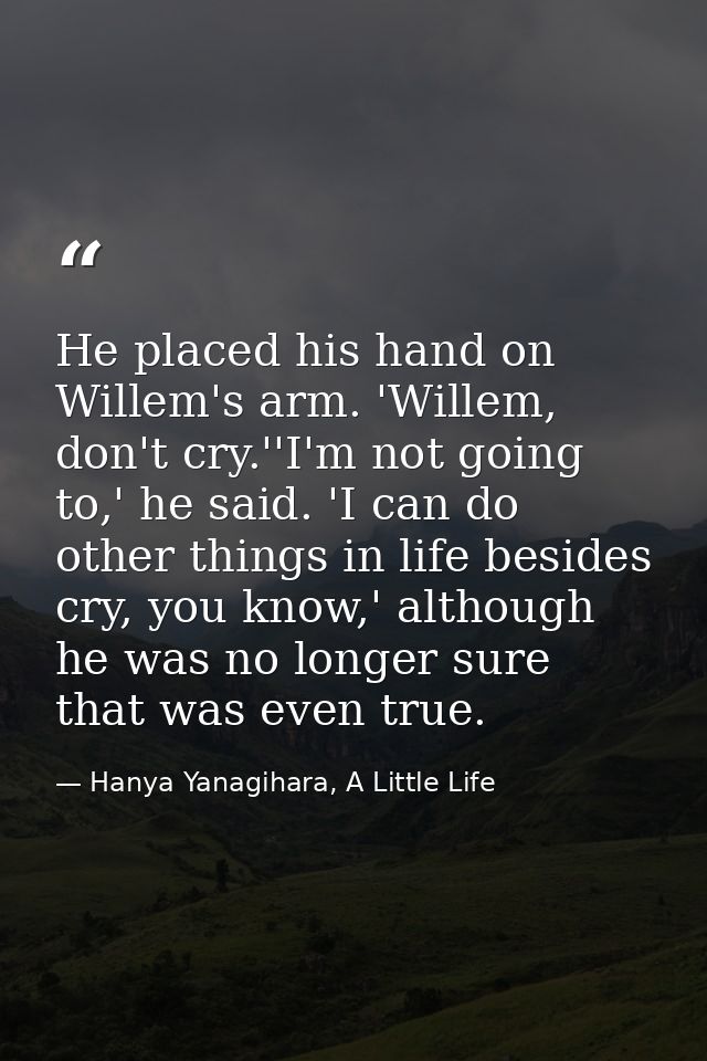 He placed his hand on Willem's arm. 'Willem, don't cry.''I'm not going to,' he said. 'I can do other things in life besi — Hanya Yanagihara, A Little Life