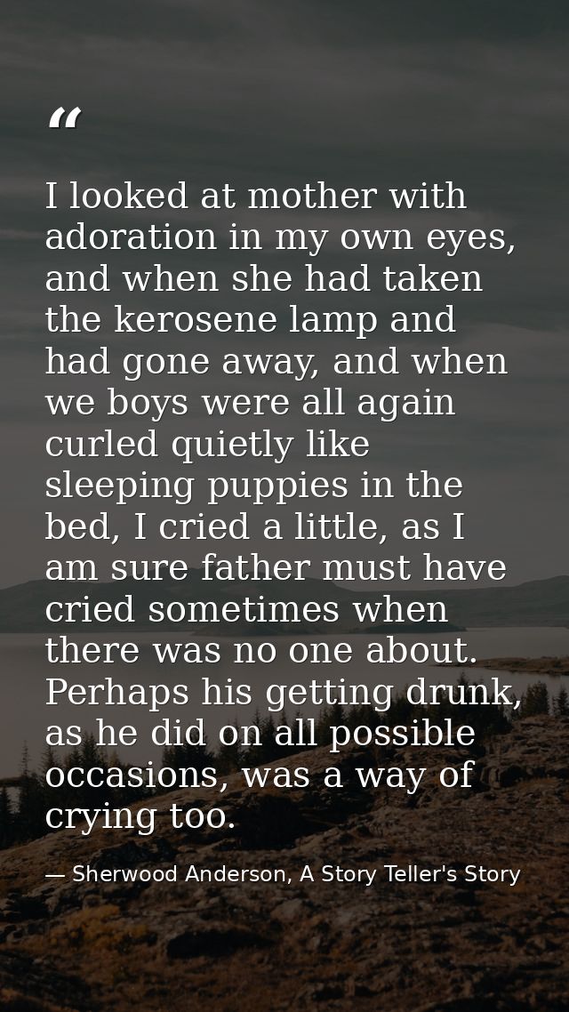 I looked at mother with adoration in my own eyes, and when she had taken the kerosene lamp and had gone away, and when w — Sherwood Anderson, A Story Teller's Story