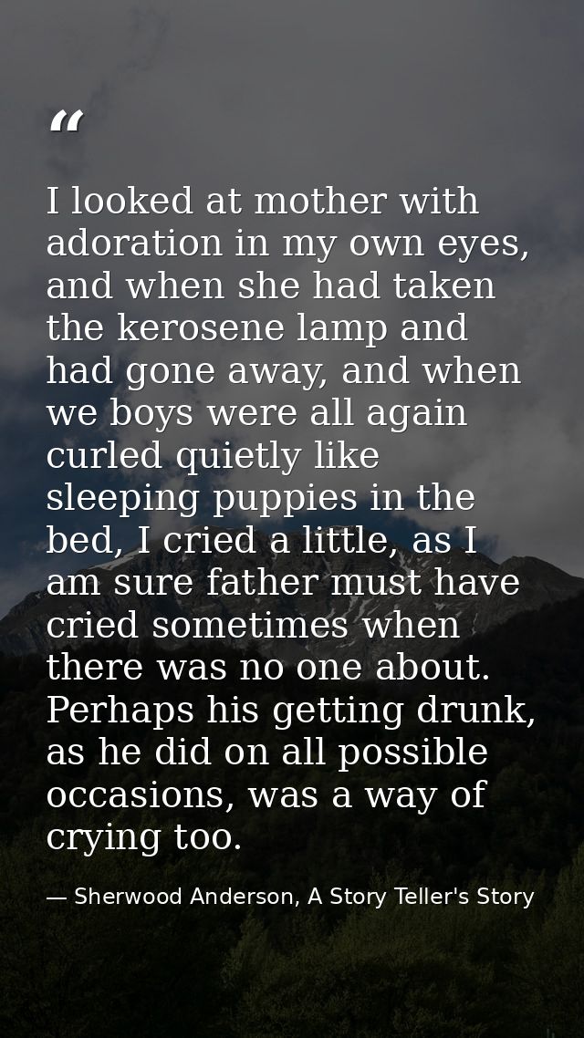 I looked at mother with adoration in my own eyes, and when she had taken the kerosene lamp and had gone away, and when w — Sherwood Anderson, A Story Teller's Story