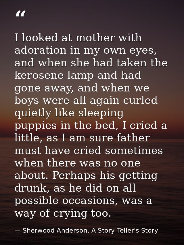 I looked at mother with adoration in my own eyes, and when she had taken the kerosene lamp and had gone away, and when w — Sherwood Anderson, A Story Teller's Story