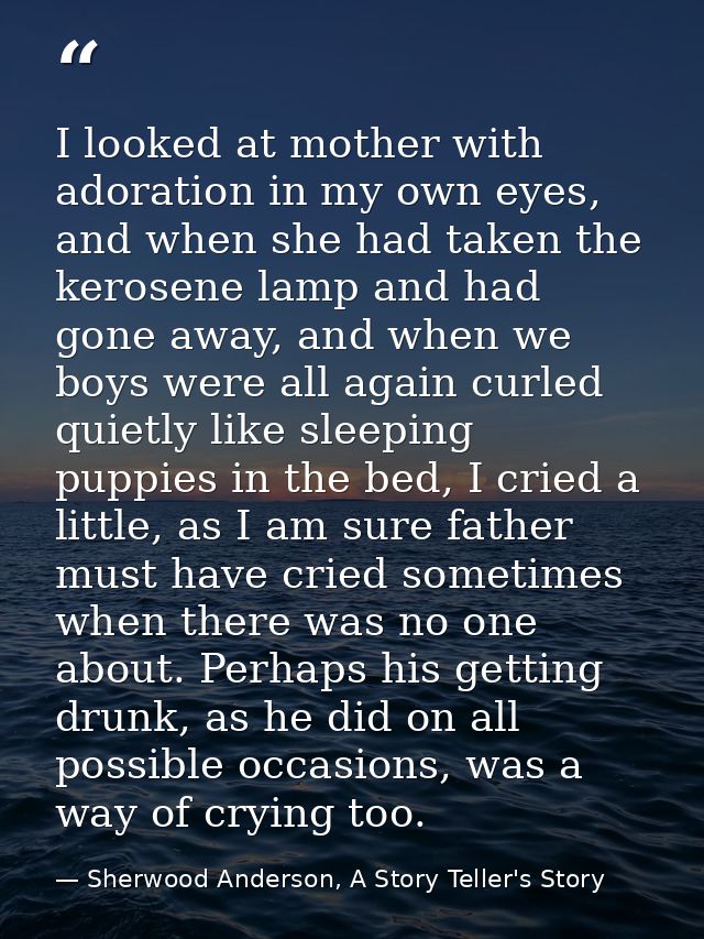 I looked at mother with adoration in my own eyes, and when she had taken the kerosene lamp and had gone away, and when w — Sherwood Anderson, A Story Teller's Story
