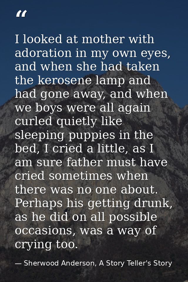 I looked at mother with adoration in my own eyes, and when she had taken the kerosene lamp and had gone away, and when w — Sherwood Anderson, A Story Teller's Story