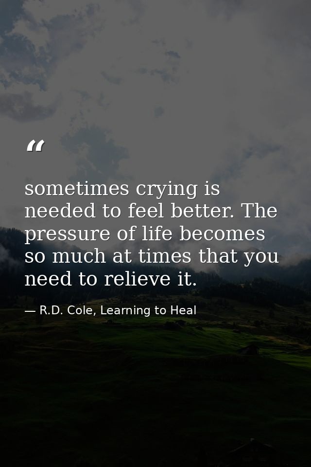 sometimes crying is needed to feel better. The pressure of life becomes so much at times that you need to relieve it. — R.D. Cole, Learning to Heal