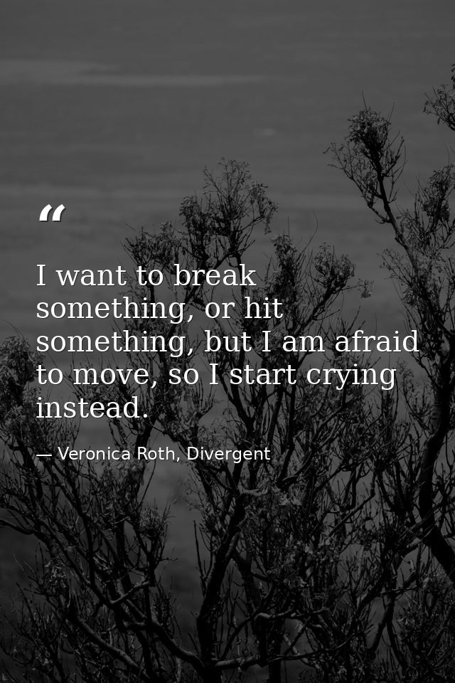 I want to break something, or hit something, but I am afraid to move, so I start crying instead. — Veronica Roth, Divergent