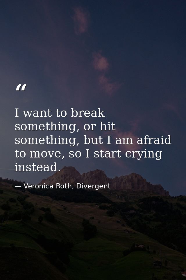 I want to break something, or hit something, but I am afraid to move, so I start crying instead. — Veronica Roth, Divergent