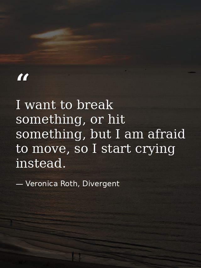 I want to break something, or hit something, but I am afraid to move, so I start crying instead. — Veronica Roth, Divergent