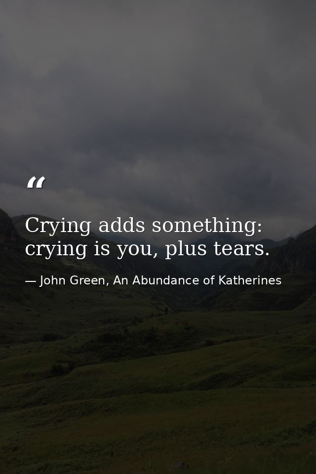 Crying adds something: crying is you, plus tears. — John Green, An Abundance of Katherines