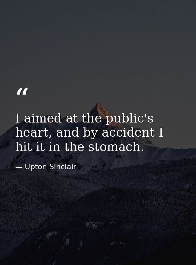 I aimed at the public's heart, and by accident I hit it in the stomach. — Upton Sinclair