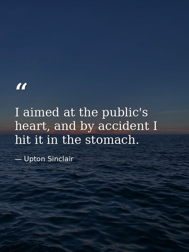 I aimed at the public's heart, and by accident I hit it in the stomach. — Upton Sinclair