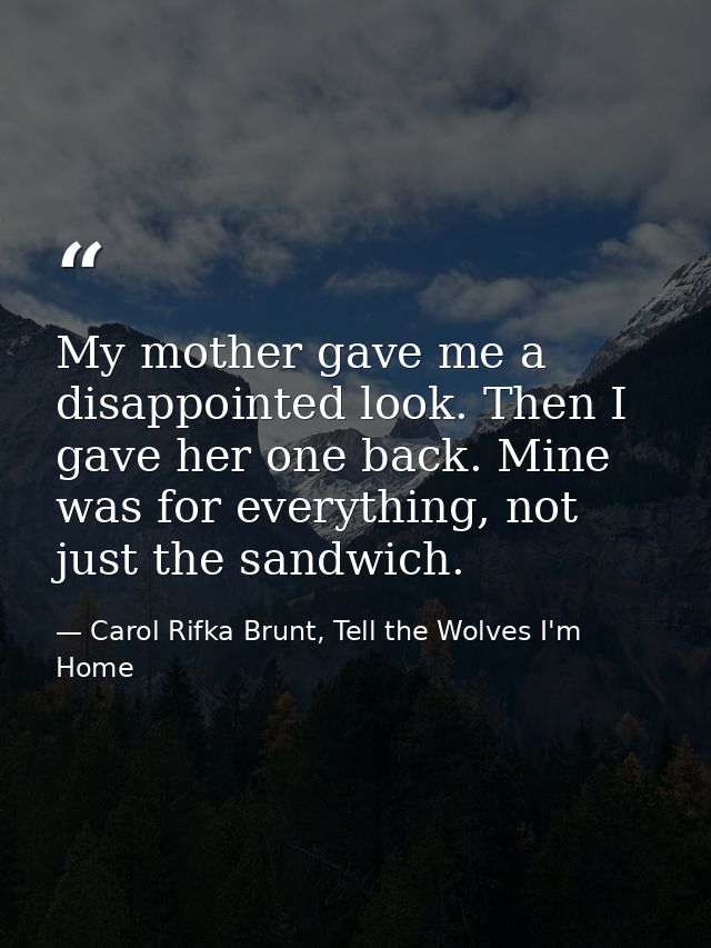 My mother gave me a disappointed look. Then I gave her one back. Mine was for everything, not just the sandwich. — Carol Rifka Brunt, Tell the Wolves I'm Home