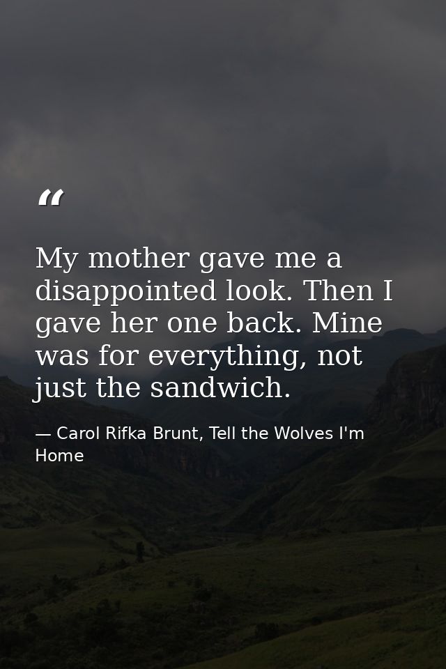 My mother gave me a disappointed look. Then I gave her one back. Mine was for everything, not just the sandwich. — Carol Rifka Brunt, Tell the Wolves I'm Home